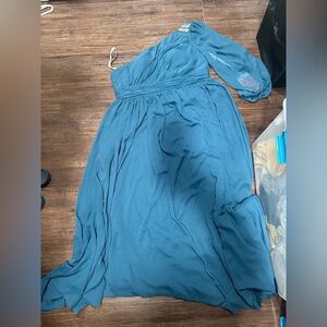 JJs House Teal One-Shoulder Dress